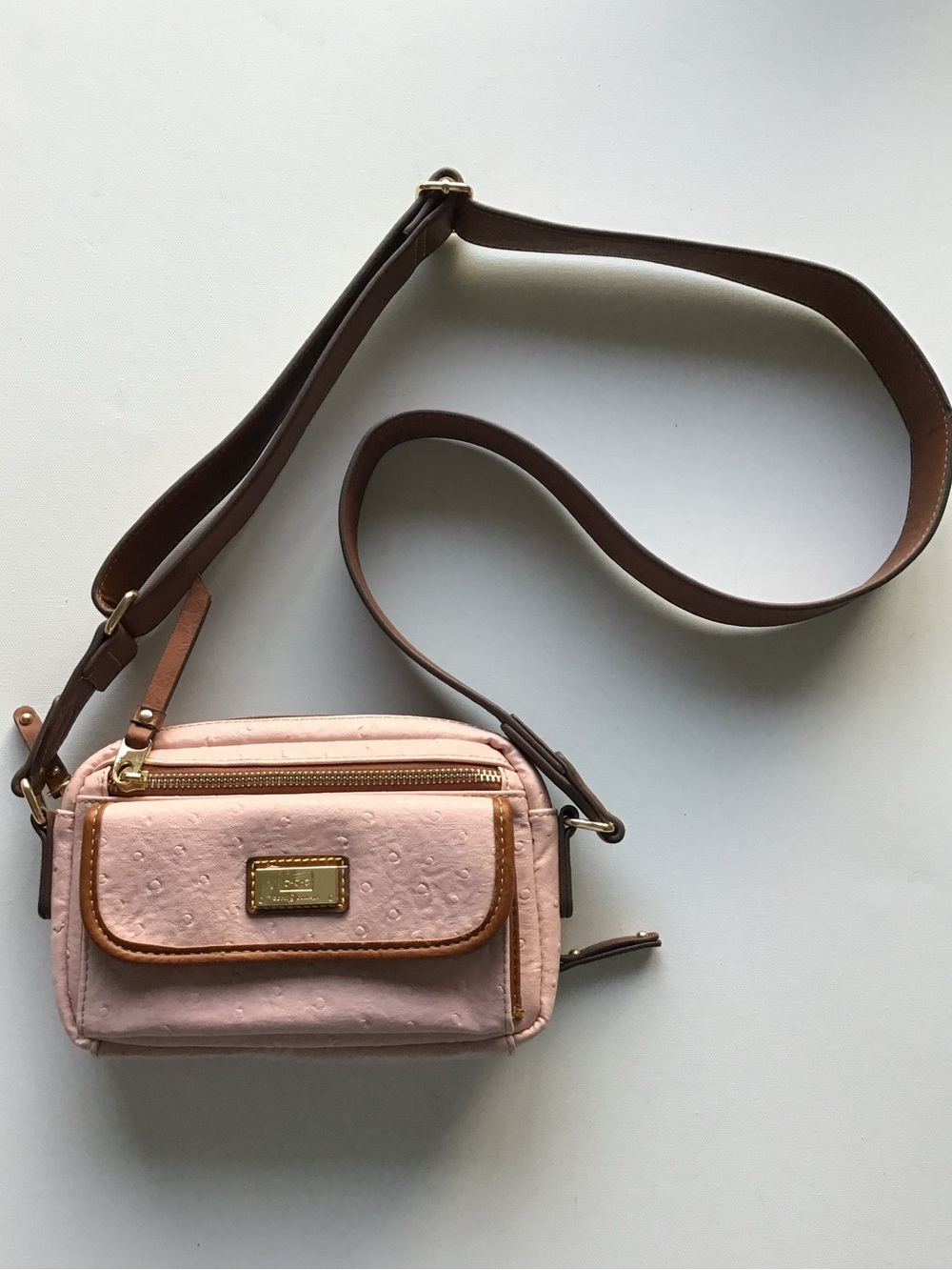 B.O.C. Born Concepts Pink Ostrich-Embossed Leather Crossbody Wallet Bag